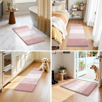 3 Piece Bathroom Rug Set, Microfiber Non Slip Bath Mats, Dusty Pink