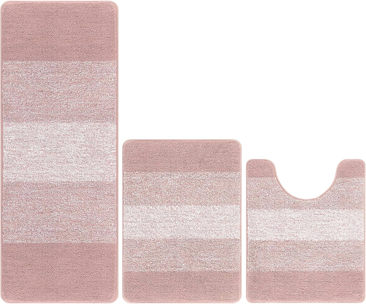 3 Piece Bathroom Rug Set, Microfiber Non Slip Bath Mats, Dusty Pink