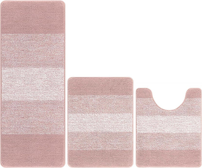 3 Piece Bathroom Rug Set, Microfiber Non Slip Bath Mats, Dusty Pink