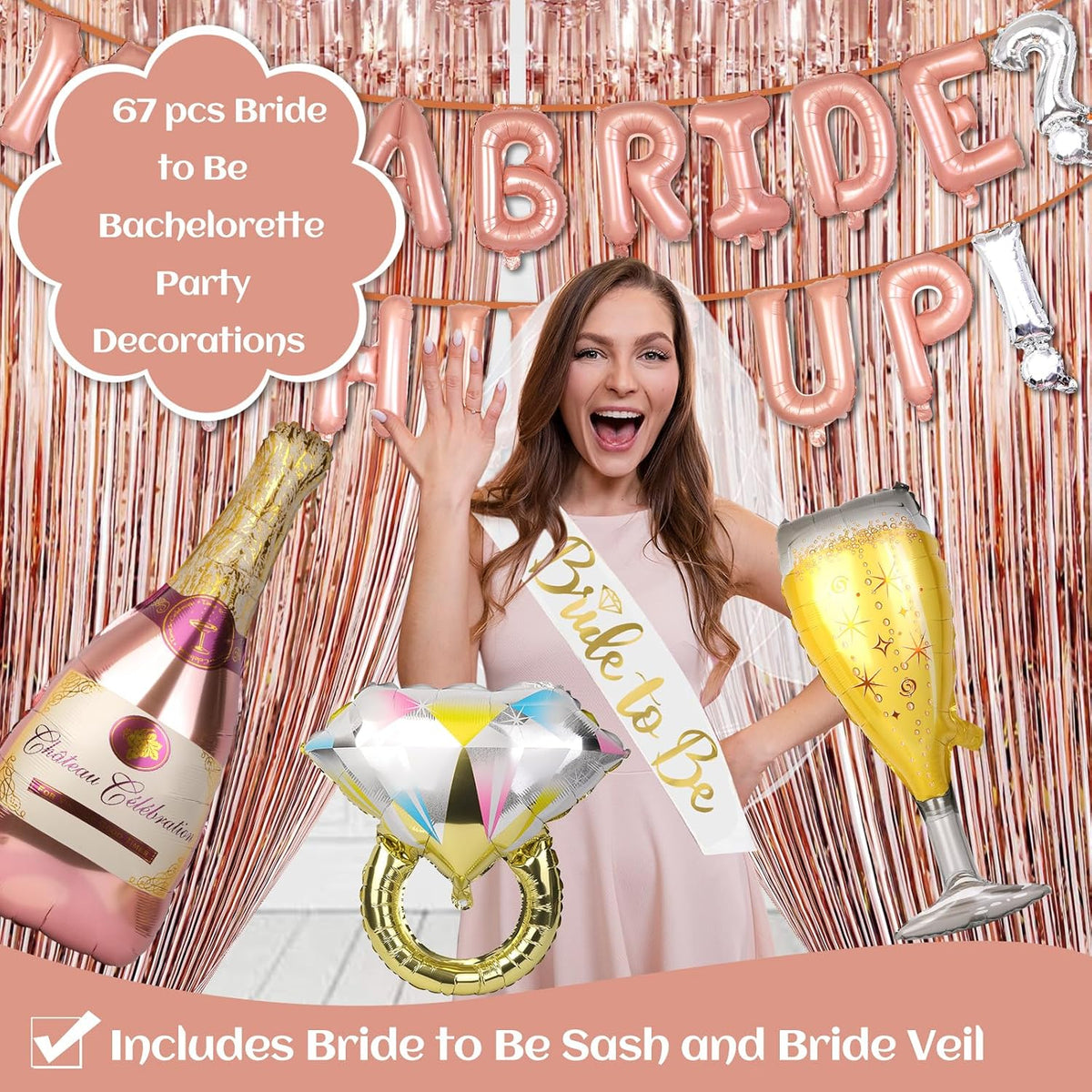 Princess Bachelorette Party Decorations, Me? A Bride? Shut Up! (Rose Gold)