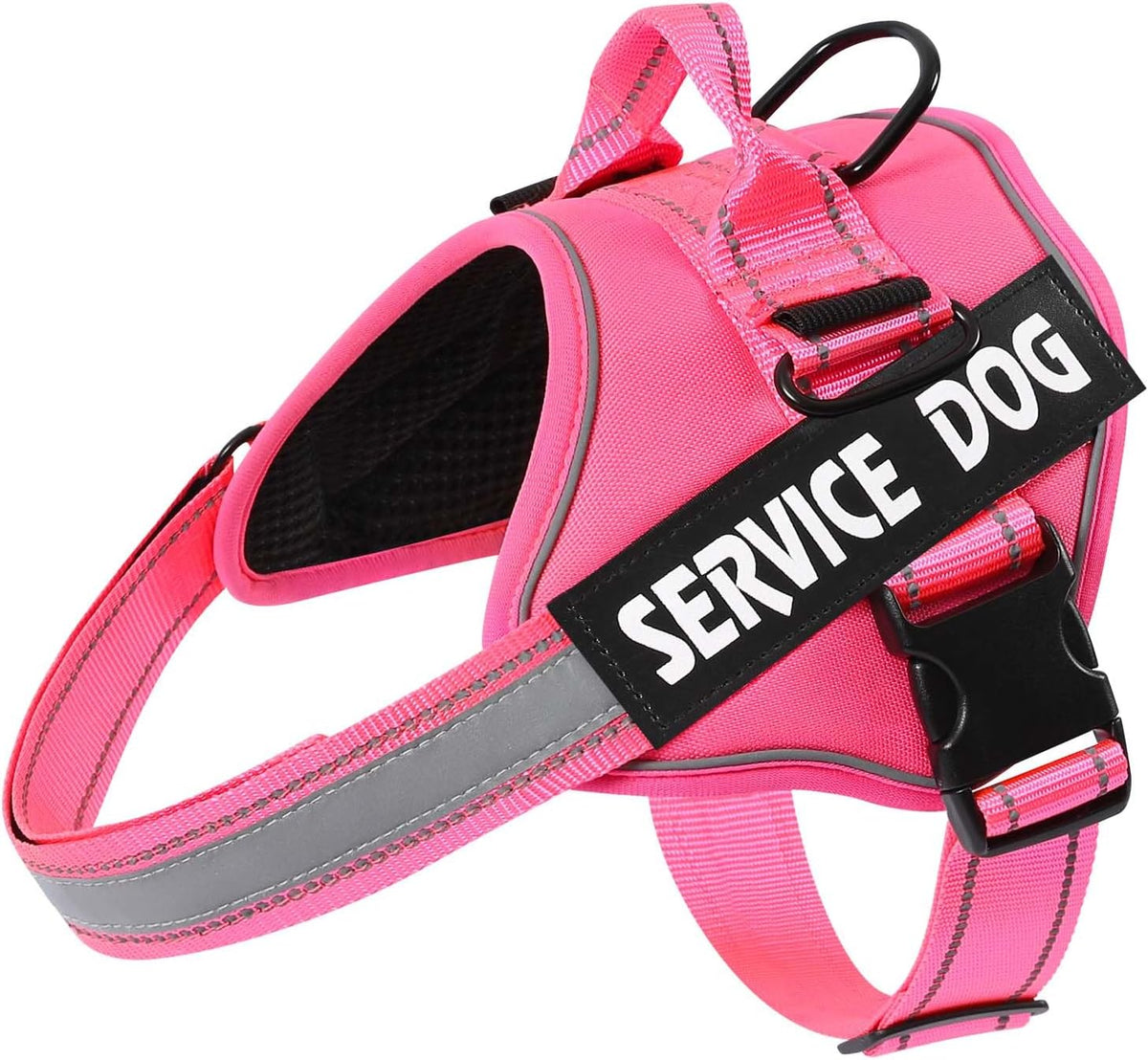 Service Dog Harness, No Pull & Reflective Pet Vest, Hot Pink, S