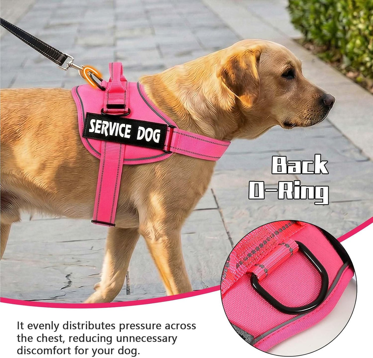 Service Dog Harness, No Pull & Reflective Pet Vest, Hot Pink, S