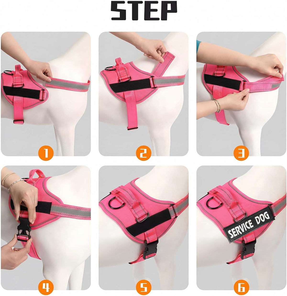 Service Dog Harness, No Pull & Reflective Pet Vest, Hot Pink, S
