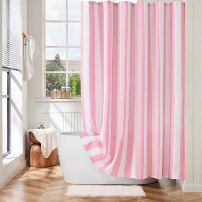 Vertical Striped Shower Curtain, Cute Retro Vintage Stripe Bathroom Shower Curtain, Waterproof Polyester Fabric Modern Bath Curtain for Bathroom 72x72 Inches Pink