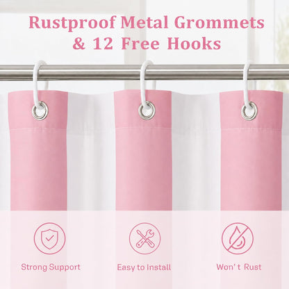 Vertical Striped Shower Curtain, Cute Retro Vintage Stripe Bathroom Shower Curtain, Waterproof Polyester Fabric Modern Bath Curtain for Bathroom 72x72 Inches Pink