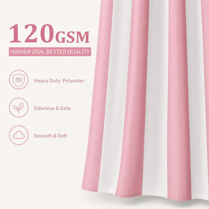 Vertical Striped Shower Curtain, Cute Retro Vintage Stripe Bathroom Shower Curtain, Waterproof Polyester Fabric Modern Bath Curtain for Bathroom 72x72 Inches Pink