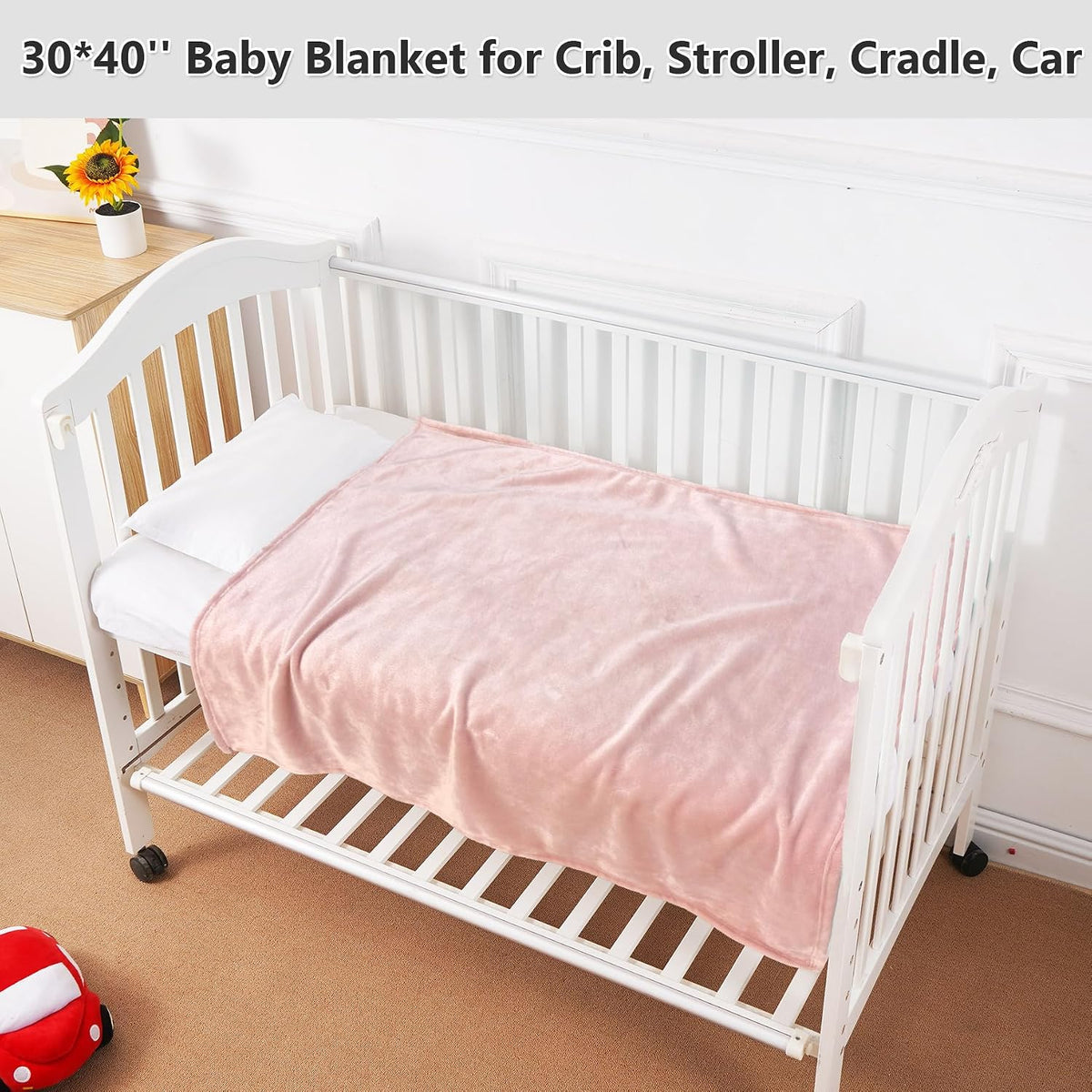Baby Blanket Fleece Toddler Blankets for Boys and Girls, Soft Cozy Fluffy Small Baby Newborn Blankets for Crib, Stroller, Travel and Bed (Pink, 30x40 Inches)