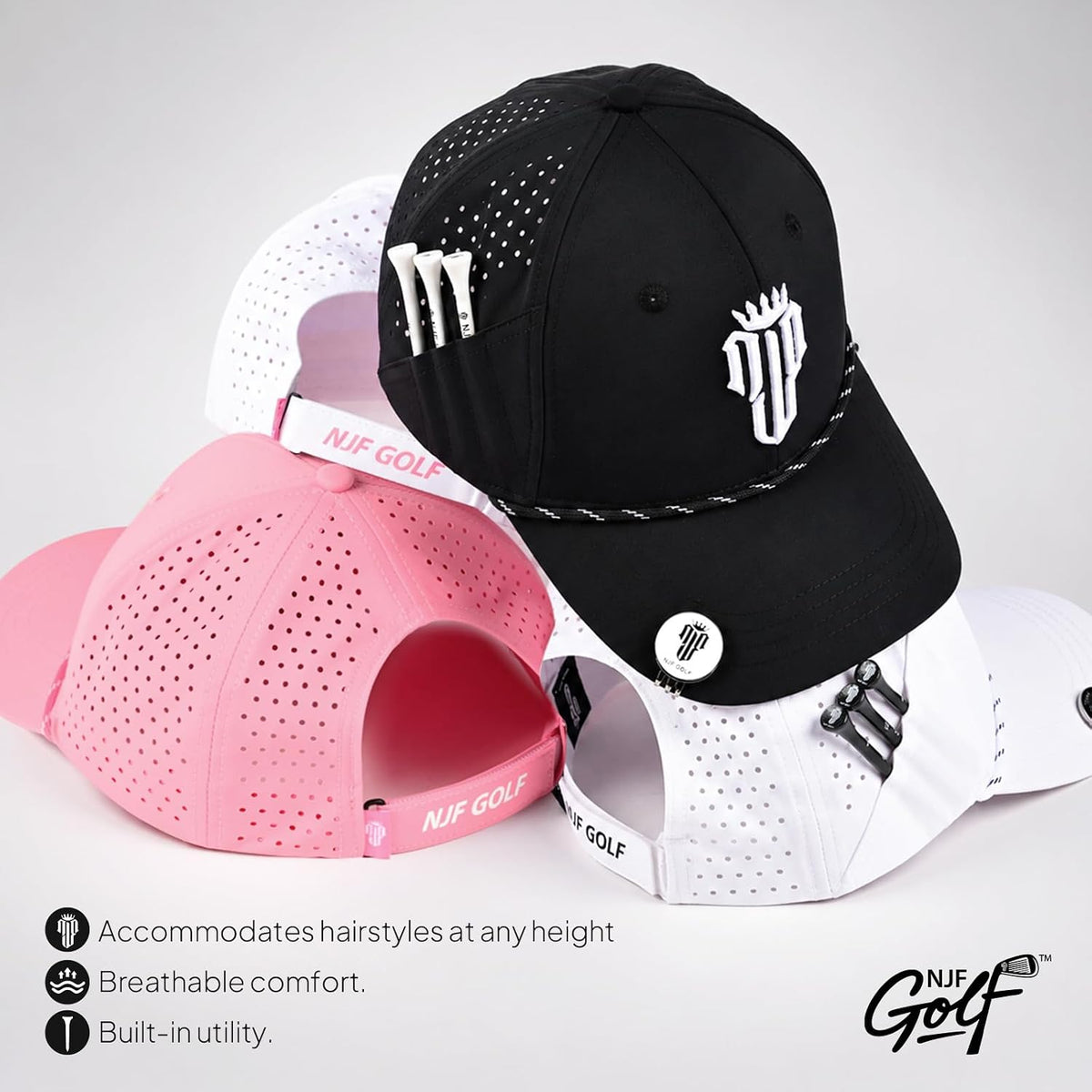 Hat for Women, Breathable Golfing Cap with Tee Holder & Magnetic Ball Marker, Adjustable Ponytail Golf Hats