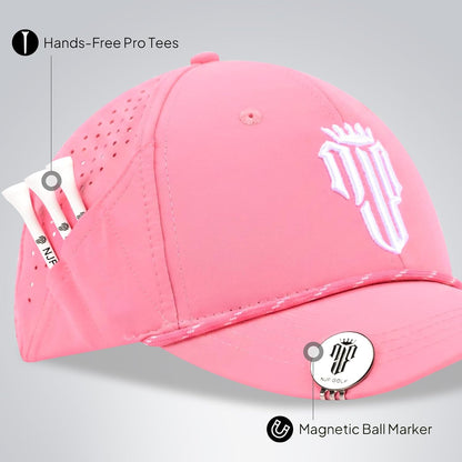Hat for Women, Breathable Golfing Cap with Tee Holder & Magnetic Ball Marker, Adjustable Ponytail Golf Hats