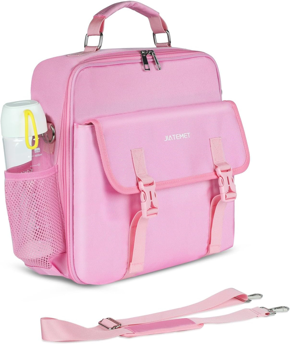 3 Ring Zipper Binder 500-Sheet Zipper Binder Adjustable Shoulder Strap & Handle for 14 Inch Laptop for School and Office (pink)