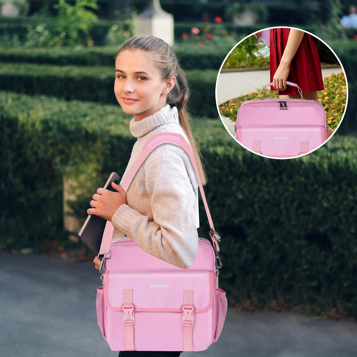 3 Ring Zipper Binder 500-Sheet Zipper Binder Adjustable Shoulder Strap & Handle for 14 Inch Laptop for School and Office (pink)