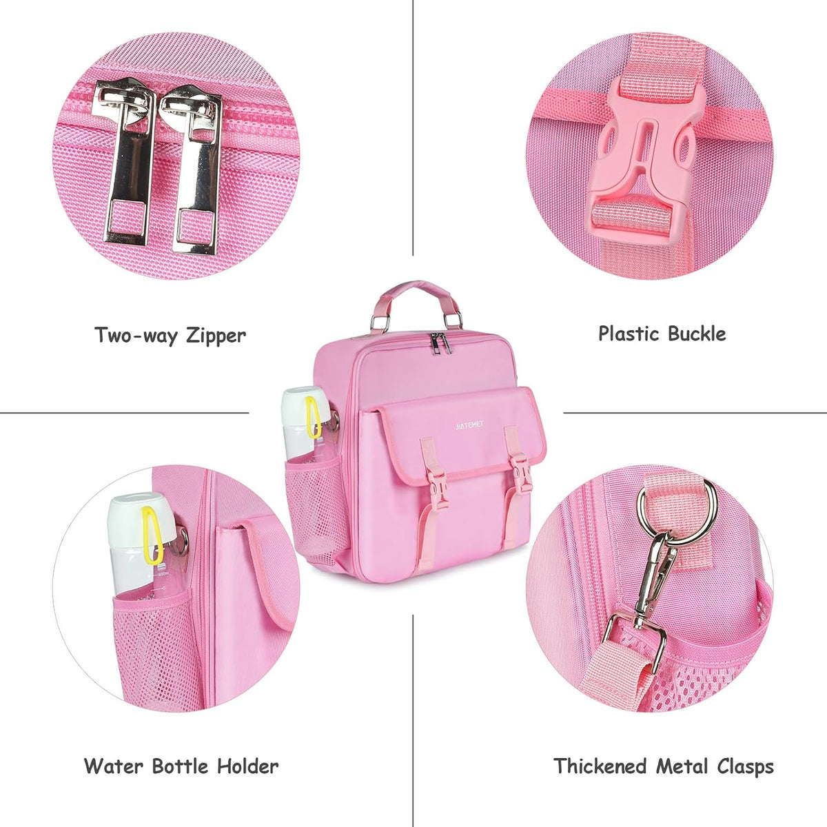 3 Ring Zipper Binder 500-Sheet Zipper Binder Adjustable Shoulder Strap & Handle for 14 Inch Laptop for School and Office (pink)