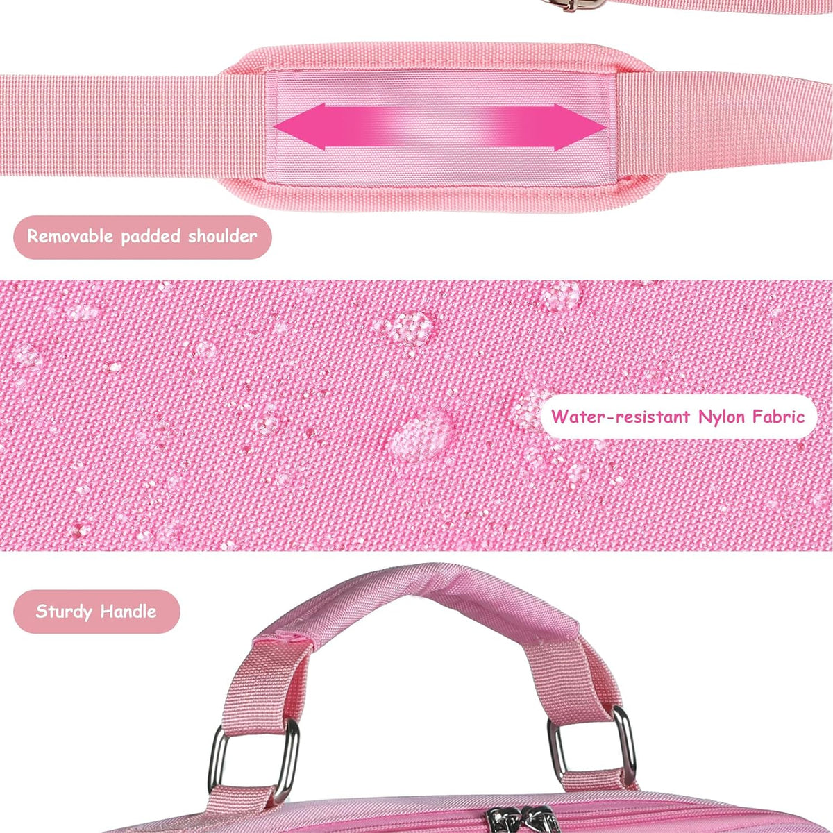 3 Ring Zipper Binder 500-Sheet Zipper Binder Adjustable Shoulder Strap & Handle for 14 Inch Laptop for School and Office (pink)