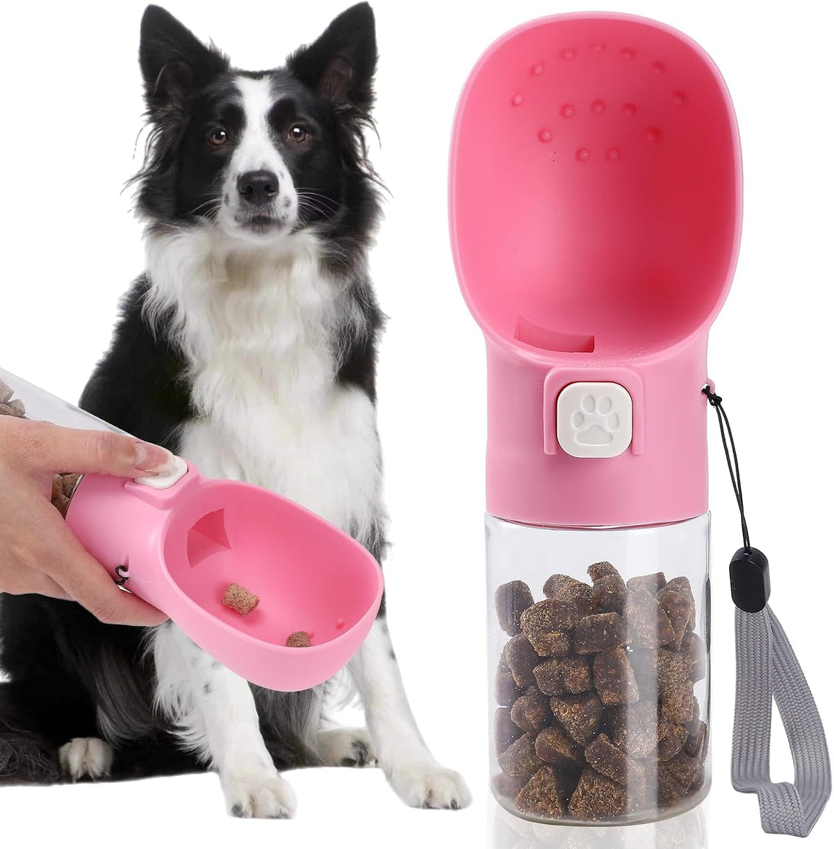 Handheld Dog Treat Dispenser Built-in Clicker & Treat Pouch, Hand Feeder for Puppy Training Walking Hiking Traveling (6.7 OZ, Pink)