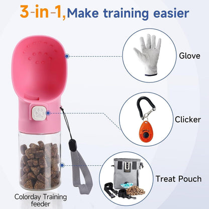 Handheld Dog Treat Dispenser Built-in Clicker & Treat Pouch, Hand Feeder for Puppy Training Walking Hiking Traveling (6.7 OZ, Pink)