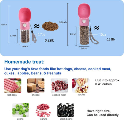Handheld Dog Treat Dispenser Built-in Clicker & Treat Pouch, Hand Feeder for Puppy Training Walking Hiking Traveling (6.7 OZ, Pink)