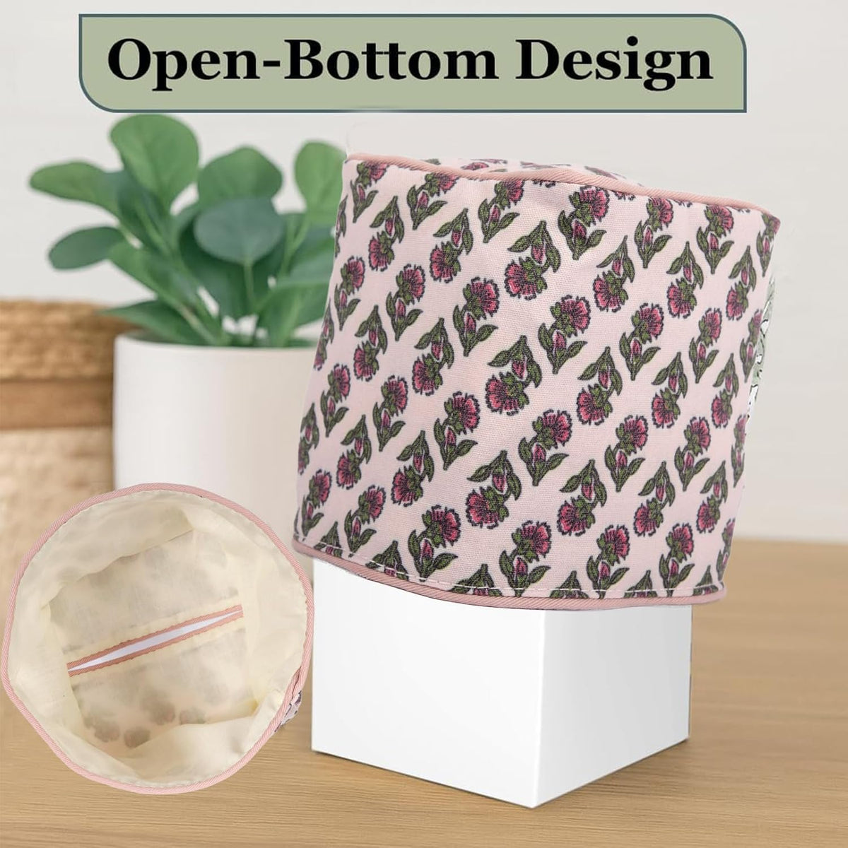 3Pcs Pink Flower Cotton Tissue Box Cover Hand Block Printed 5" x 5" x 5.5" Square Soft Reusable Floral Napkin Holder for Home Kitchen Dining Bathroom Office Cafe (Pink)