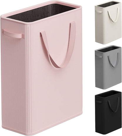 50L Pink Slim Laundry Hamper, Narrow Laundry Basket with Handles, Baby Girl Hamper for Nursery, Dorm, Bedroom, Living Room, Collapsible Laundry Basket