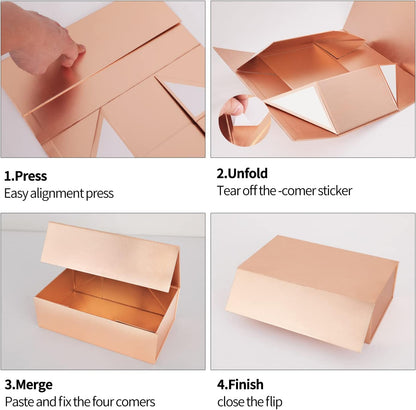 Gift Box 12" x 6" x 4" with Magnetic Closure Lid Gifts Boxe for Presents,Bridesmaid Gifts Boxes,Cute Box,Birthday Gift Boxe,Luxury for Gifts Packaging, Magnetic Gift Boxes for Wrapping Gifts (Rose Gold)