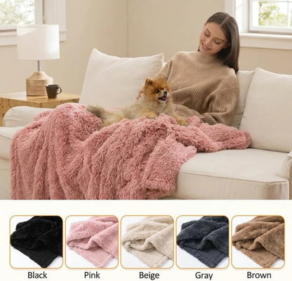 Pink Fluffy Long Faux Fur Pet Throw Blankets for Dogs Waterproof Pet Blanket for Puppy Cats Couch Protector Mat Love Bed Cover Washable(Pink,S)