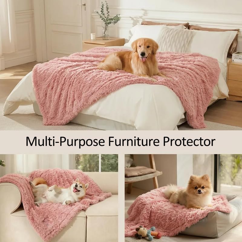 Pink Fluffy Long Faux Fur Pet Throw Blankets for Dogs Waterproof Pet Blanket for Puppy Cats Couch Protector Mat Love Bed Cover Washable(Pink,S)