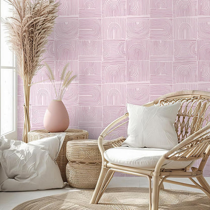 Pink Geometric Peel and Stick Wallpaper Boho Geometric Wallpaper for Bathroom Bedroom 17.7''x118'' Abstract Art Deco Wallpaper Removable Prepasted Pink Contact Paper for Cabinets Drawers