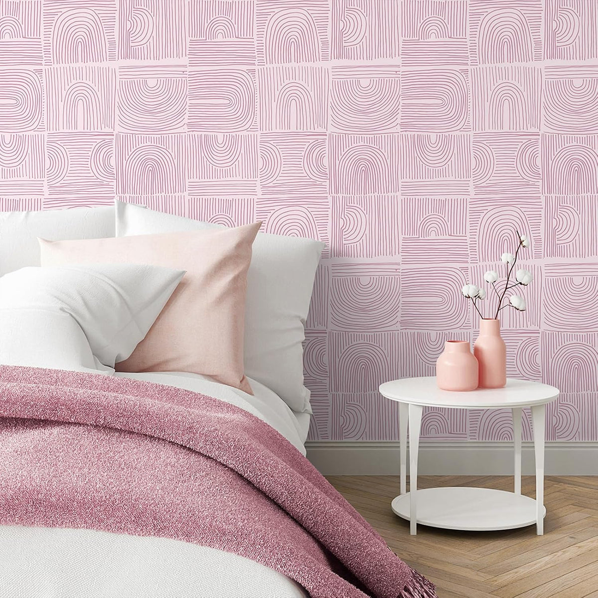 Pink Geometric Peel and Stick Wallpaper Boho Geometric Wallpaper for Bathroom Bedroom 17.7''x118'' Abstract Art Deco Wallpaper Removable Prepasted Pink Contact Paper for Cabinets Drawers
