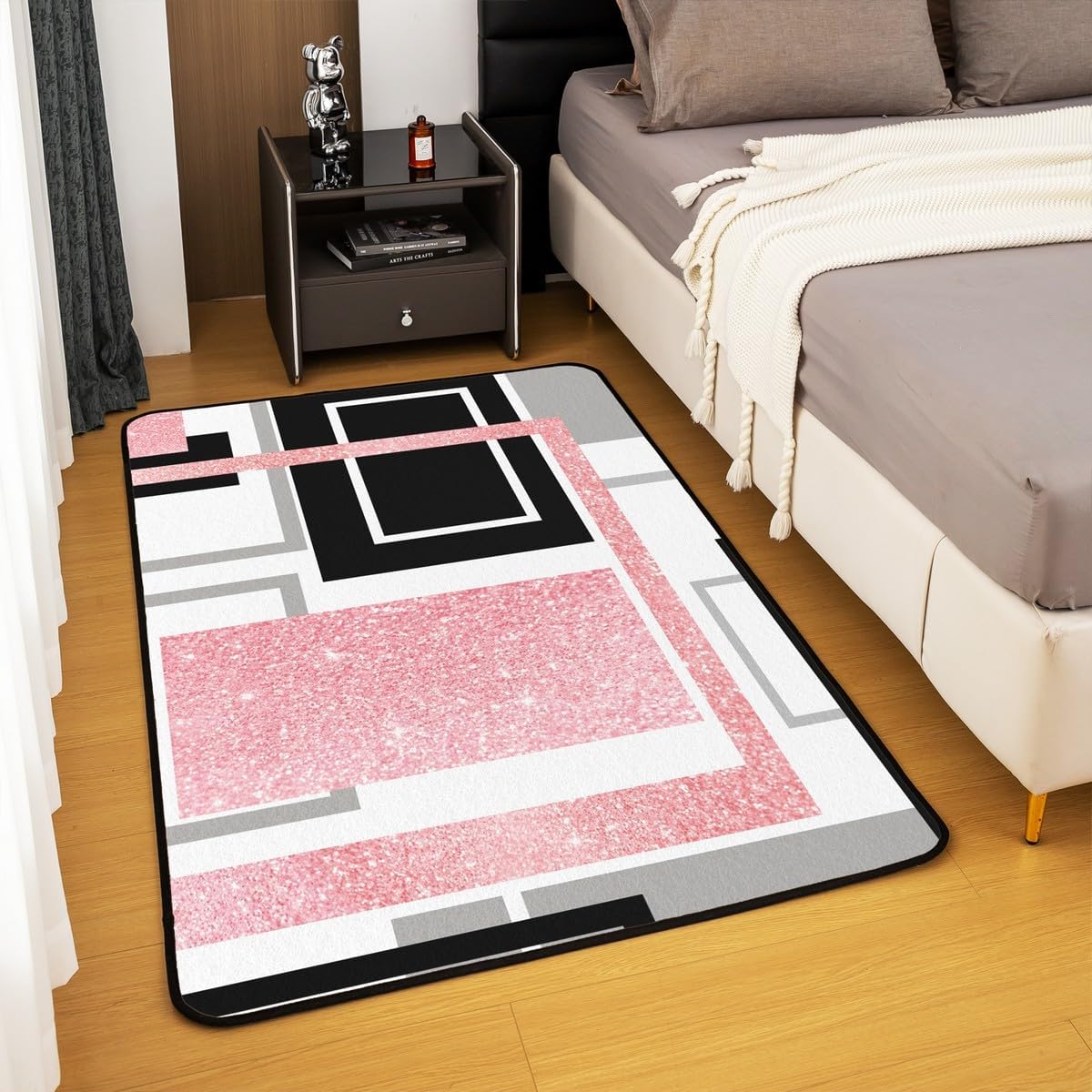 Peach Geometric Area Rug 3x5 Kids, Abstract Modern Living Room Rugs for Bedroom for Boys Girls, Decor Carpet Microfiber,Lightweight (No Glitter)