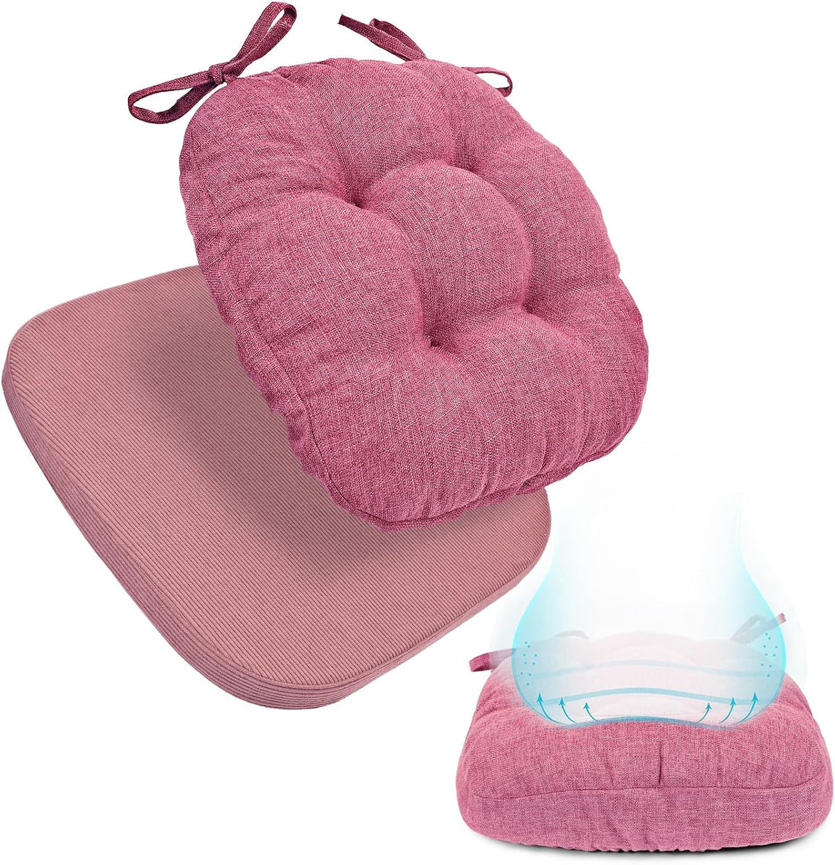 Double-Layer Thickened Chair Cushion for Dining Chair, Natural Latex Foam Support, 2-Faced Reversible Kitchen Seat Cushion, Practical Non-Slip Chair Pad, 1 PC, Pink