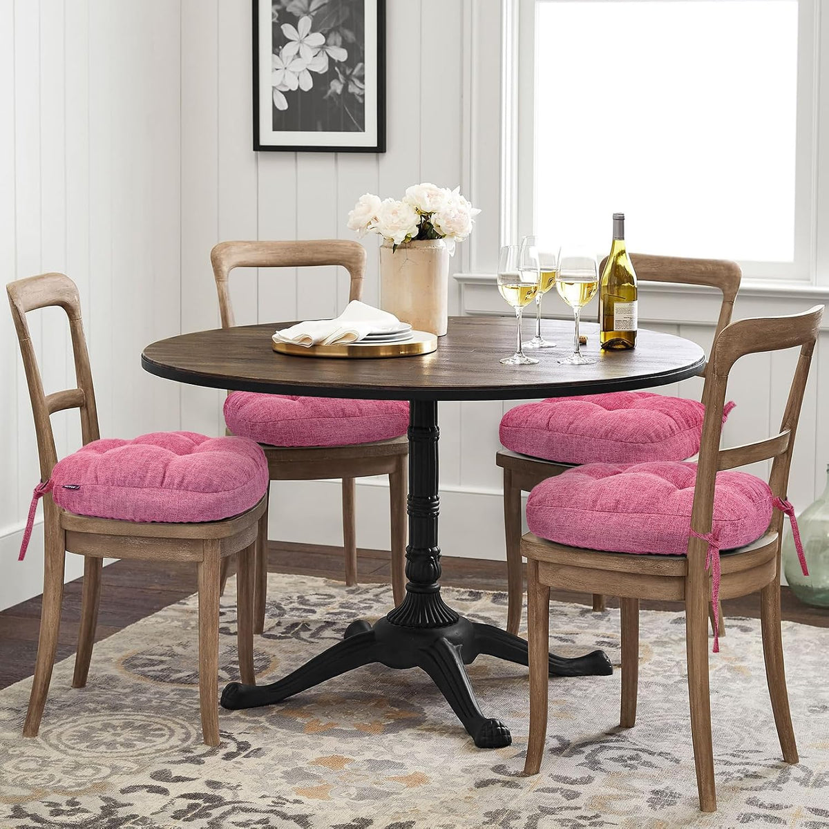 Double-Layer Thickened Chair Cushion for Dining Chair, Natural Latex Foam Support, 2-Faced Reversible Kitchen Seat Cushion, Practical Non-Slip Chair Pad, 1 PC, Pink