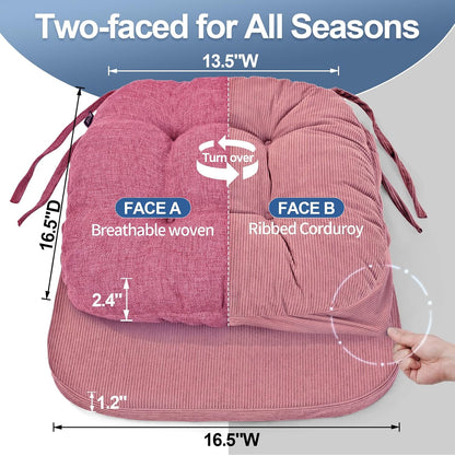 Double-Layer Thickened Chair Cushion for Dining Chair, Natural Latex Foam Support, 2-Faced Reversible Kitchen Seat Cushion, Practical Non-Slip Chair Pad, 1 PC, Pink