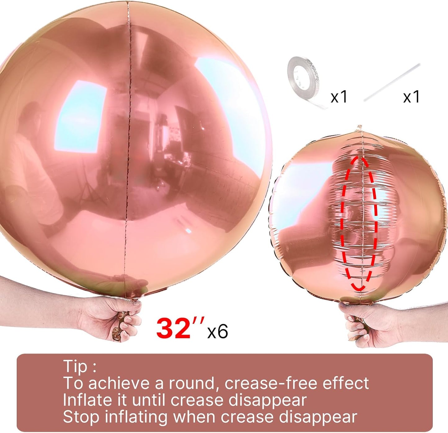 Rose Gold Foil Balloons 6pcs Large Round Giant Jumbo 4D Balloons