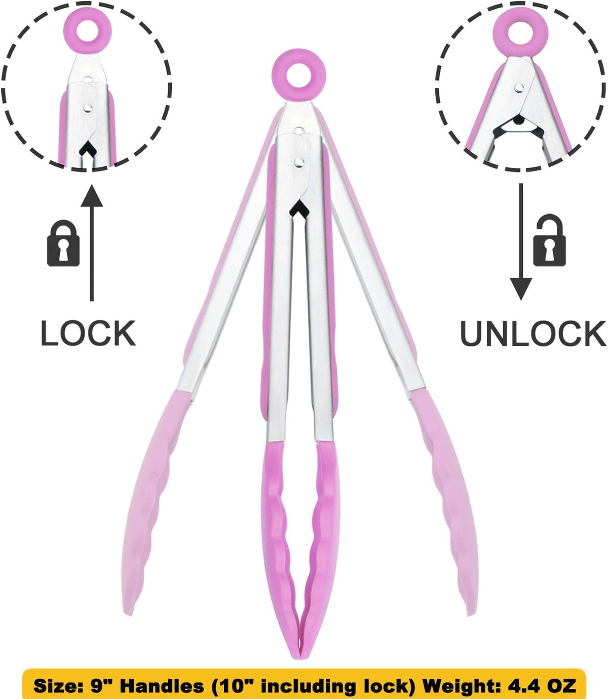 Serving Tongs with Silicone Tips 9-Inch Food Tongs, Set of 3 (Pink)