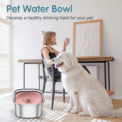 3L Dog Water Bowl 101oz Stainless Steel No Spill Large Capacity Dog Food Water Bowl Slow Water Feeder, Spill Proof Pet Water Dispenser Vehicle Carried Travel Water Bowls