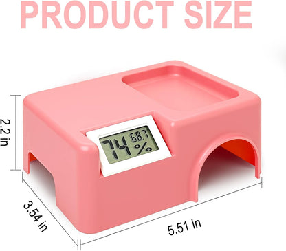 Small Reptile Hide,Gecko Hide Cave,Humid Hideout for Reptiles,with Humidification Groove,Temperature and Humidity Monitor,for Leopard Geckos,Lizards,Frog,Cornsnake-Small,5.51''×3.54''×2.2'' (Pink)