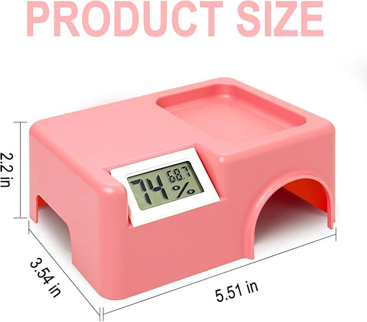 Small Reptile Hide,Gecko Hide Cave,Humid Hideout for Reptiles,with Humidification Groove,Temperature and Humidity Monitor,for Leopard Geckos,Lizards,Frog,Cornsnake-Small,5.51''×3.54''×2.2'' (Pink)