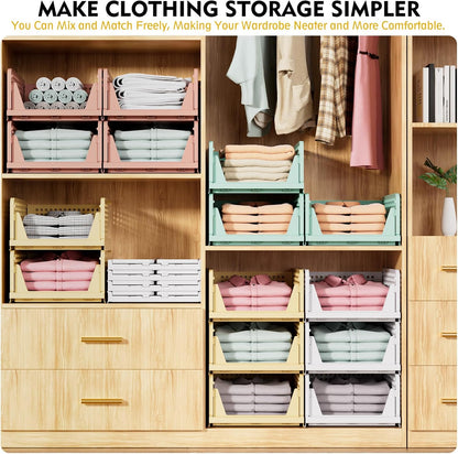 5 Pack Stackable Closet Organizer Box, Multifunctional & Foldable Closet Storage Basket for Bathroom Kitchen Laundry Room Wardrobe Storage, Space-Saving Clothes Storage Drawer Organizer, Pink