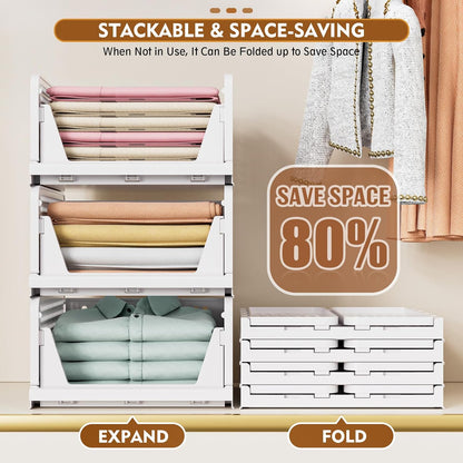 5 Pack Stackable Closet Organizer Box, Multifunctional & Foldable Closet Storage Basket for Bathroom Kitchen Laundry Room Wardrobe Storage, Space-Saving Clothes Storage Drawer Organizer, Pink