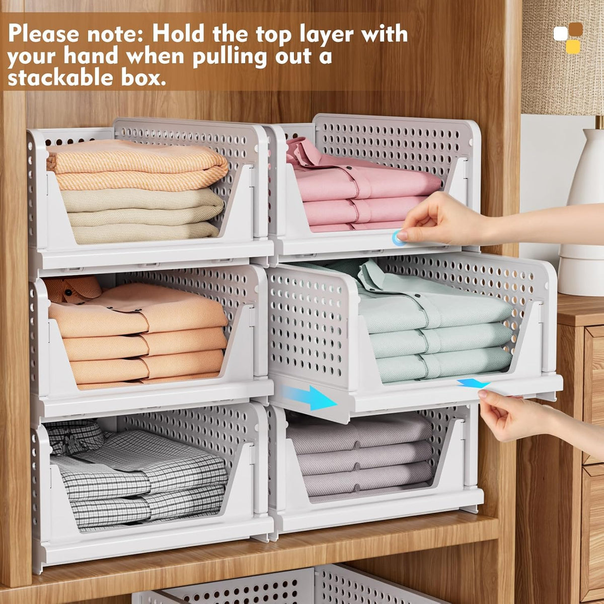 5 Pack Stackable Closet Organizer Box, Multifunctional & Foldable Closet Storage Basket for Bathroom Kitchen Laundry Room Wardrobe Storage, Space-Saving Clothes Storage Drawer Organizer, Pink