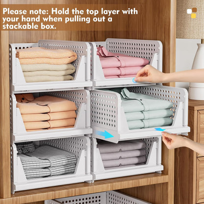 5 Pack Stackable Closet Organizer Box, Multifunctional & Foldable Closet Storage Basket for Bathroom Kitchen Laundry Room Wardrobe Storage, Space-Saving Clothes Storage Drawer Organizer, Pink