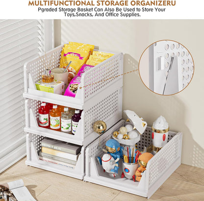 5 Pack Stackable Closet Organizer Box, Multifunctional & Foldable Closet Storage Basket for Bathroom Kitchen Laundry Room Wardrobe Storage, Space-Saving Clothes Storage Drawer Organizer, Pink