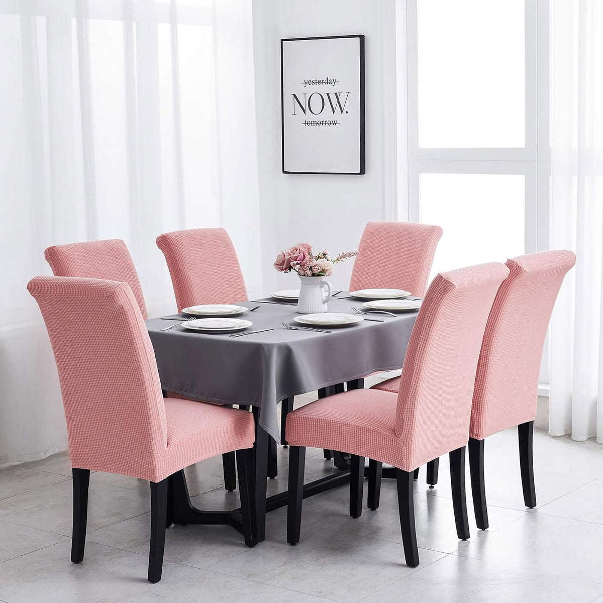 Chair Covers for Dining Room Set of 4, Dining Chair Slipcovers Stretch Dining Room Chair Covers Seat Protector,Washable Parsons Chair Cover for Home,Banquet(Dusty Pink,4 Pack)