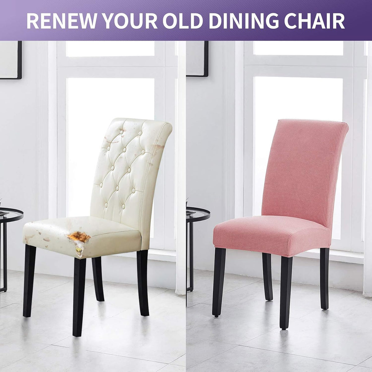 Chair Covers for Dining Room Set of 4, Dining Chair Slipcovers Stretch Dining Room Chair Covers Seat Protector,Washable Parsons Chair Cover for Home,Banquet(Dusty Pink,4 Pack)
