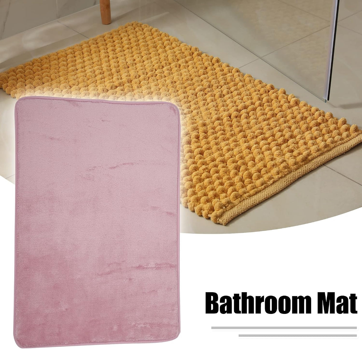 Solid Color Pattern Bathroom Rugs, Polyester Bath Mat, Machine Washable Pink 60x40cm