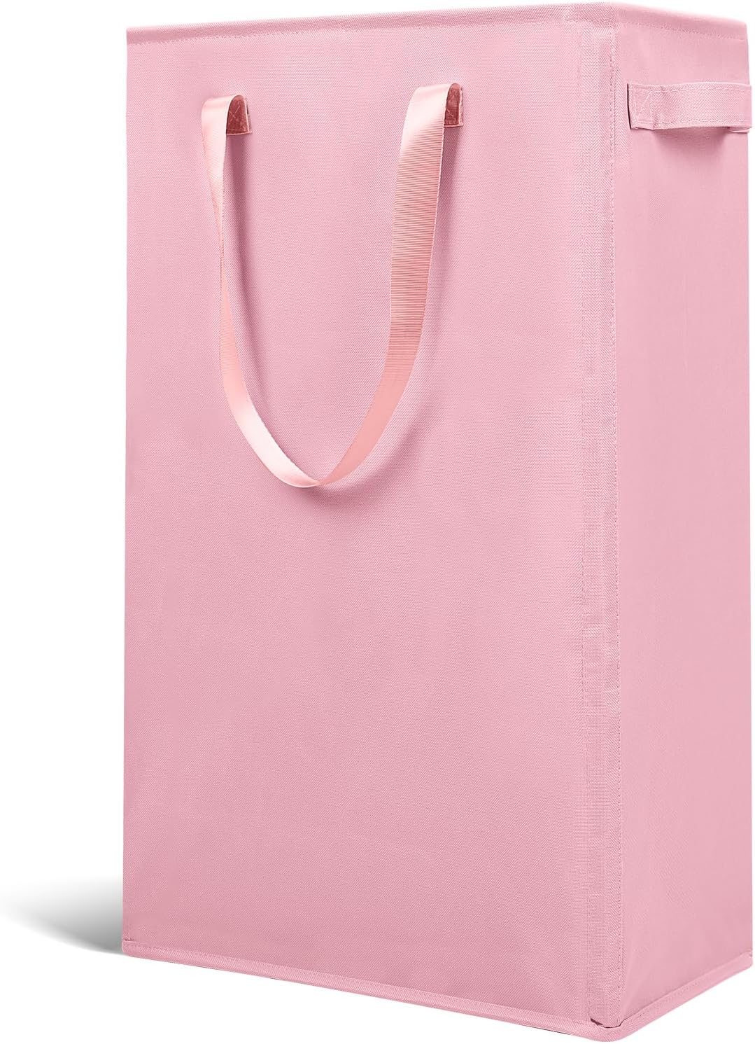 Slim Laundry Hamper Handles Collapsible Laundry Basket Thin Dirty Clothes Basket Narrow Laundry Bag Foldable Dirty Hamper 45L (Pink)