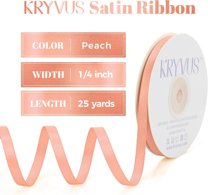 Peach Satin Ribbon, Double Faced 1/4 Inch X 25 Yards Peach Ribbon, Premium Satin Ribbon for Gift Wrapping, Crafts, Hair Bow Making, Sewing, Flower Bouquet, Wedding Party Decor