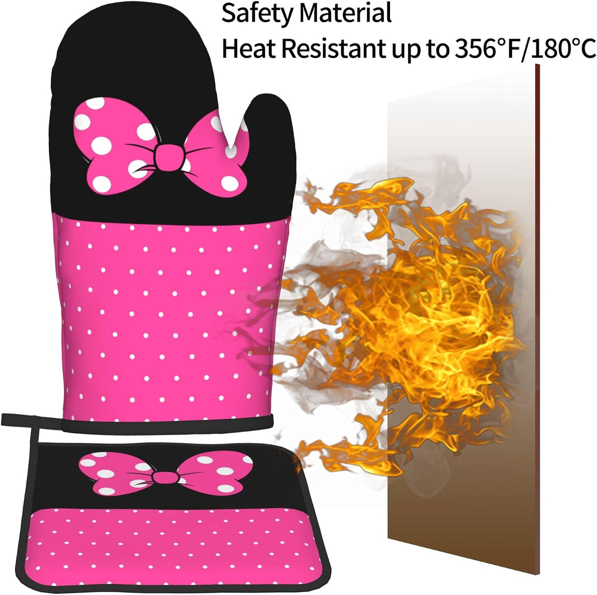 Pink Polka Dots Oven Mitts Pot Holders,Heat Resistant Non-Slip Cooking Gloves Washable,Country Oven Gloves for Kitchen Baking Grilling BBQ,Pink Polka Dots, Set of 2