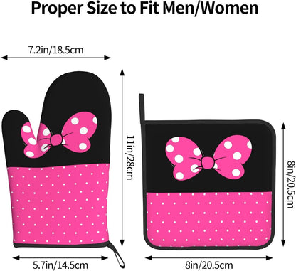 Pink Polka Dots Oven Mitts Pot Holders,Heat Resistant Non-Slip Cooking Gloves Washable,Country Oven Gloves for Kitchen Baking Grilling BBQ,Pink Polka Dots, Set of 2