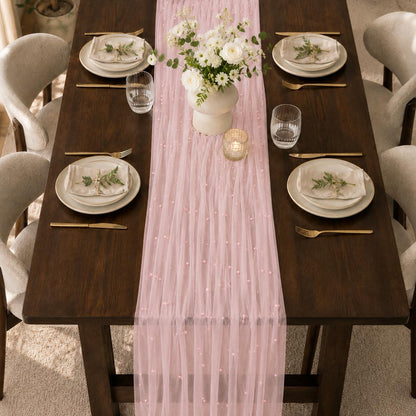 Pearl Tulle Lace Table Runner Boho Rustic Wedding Baby Shower Home Decor