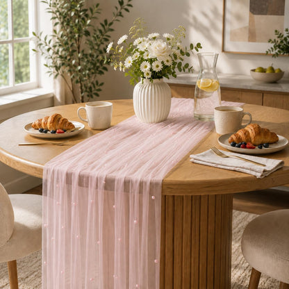 Pearl Tulle Lace Table Runner Boho Rustic Wedding Baby Shower Home Decor
